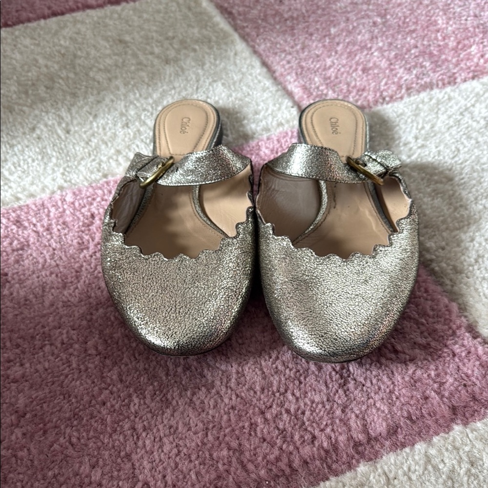 Chloé Metallic Silver Mules